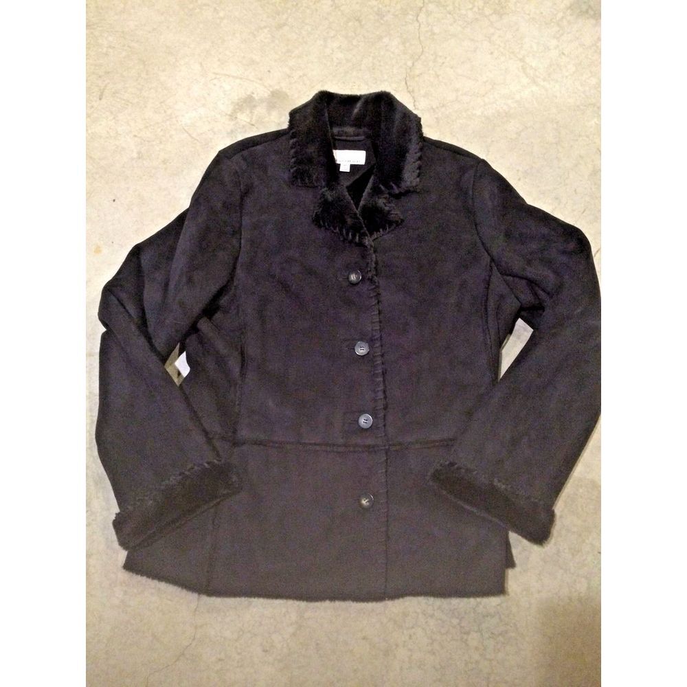 JONES NEW YORK WOMENS COAT JACKET FAUX SUEDE SIZE L‎ LARGE WARM BLACK
